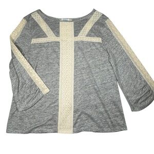 SUNDANCE Justine Gray Linen Crochet Lace Detail Women’s Top Sz L EUC